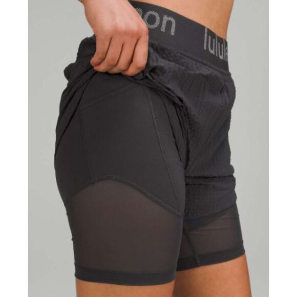 Lululemon High-Rise Training Shorts Logo Waistband Graphite Gray Womens 12 Gym - Picture 3 of 8